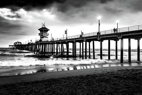 Black And White Huntington Beach Pier Post Sunset Photograph By Tyler