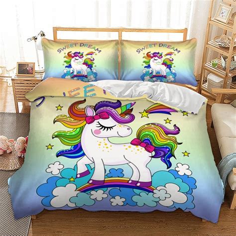 Rainbow Unicorn Bedding Set Cartoon Single Bed Duvet Cover Sweet Dream