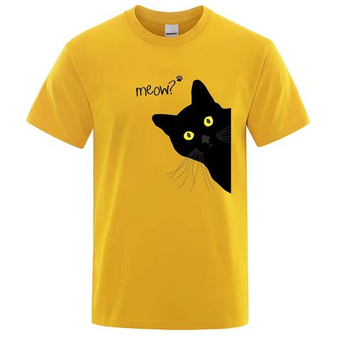 Meow Black Cat Funny Printing Men T Shirts Breathable Tee Clothes Summer Streetwear Tops