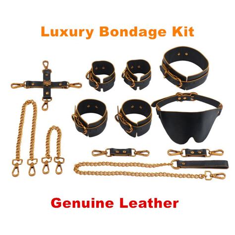 Leather Fetish Luxury Leather Bdsm Bondage Gear Kit Genuine Leather Suit Handcufss Collar