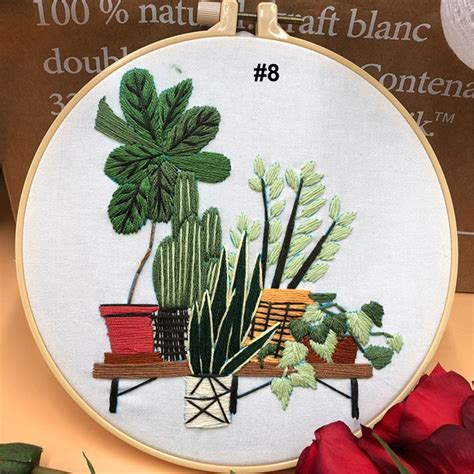 Beginner Embroidery Full Kit Plant Pattern With Hoop Diy Etsy