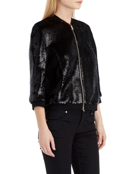 Ted Baker Sequin Bomber Jacket In Black Lyst