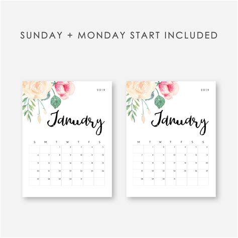 2019 Desk Calendar Printable Wall Calendar 2019 Calendar Etsy