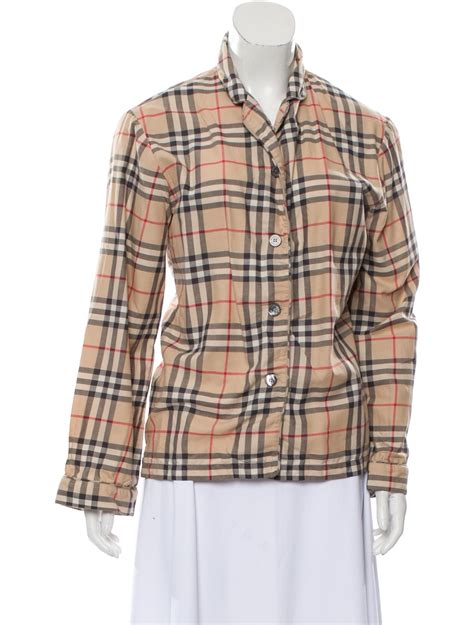 Burberry London Plaid Print Collar Button Up Top Clothing