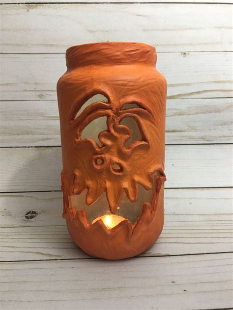 Halloween Candle Jar Jack O Lantern Candy Jar Halloween Etsy