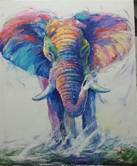 Colorful Elephant Painting Painting Oil On Canvas Size 120x150 Cm