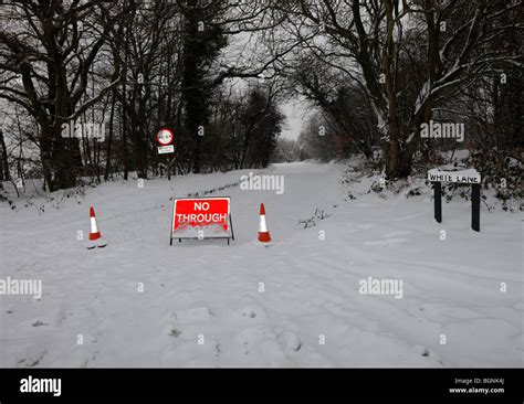 Country Road Closed Due To Snow Stock Photo Royalty Free Image