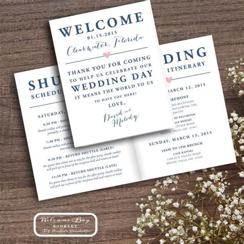 Printable Wedding Welcome Bag Booklet Note Itinerary