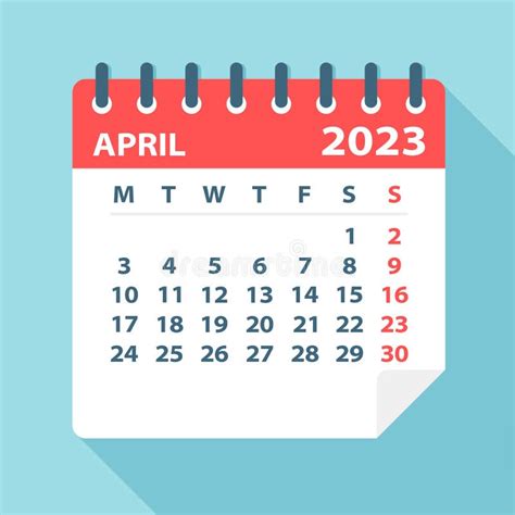 April 2023 Calendar Leaf Vector Illustration Stock Vector