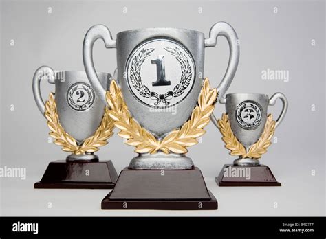 First Second And Third Place Trophies Stock Photo Alamy