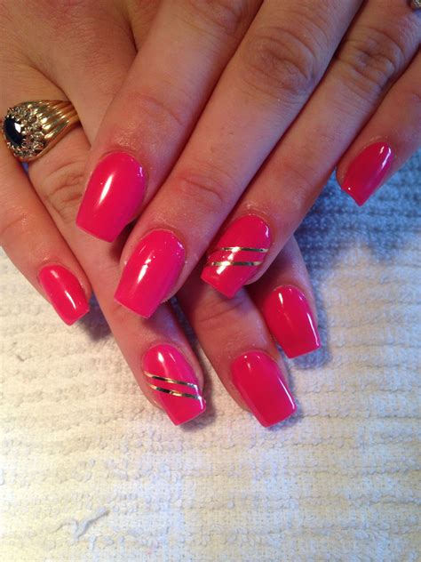 Hot Pink Coffin Gel Nails Stiletto Nails Gel Nails Nail Polish Pink