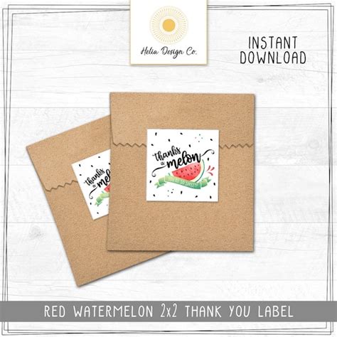 Watermelon Birthday Thank You Label Avery Square Sticker Compatible