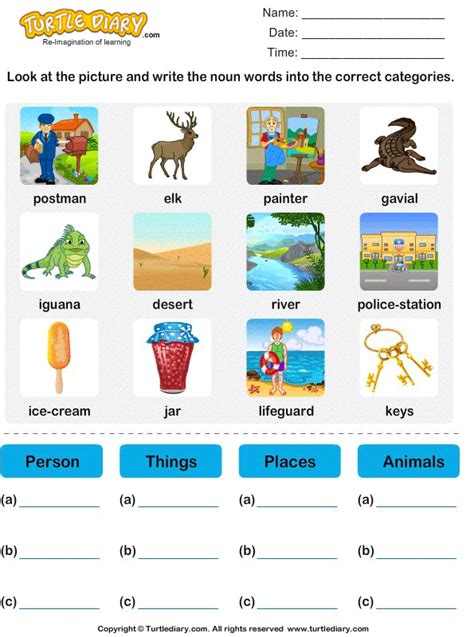 Sort Nouns As Person Place Animal Or Thing Turtle Diary Worksheet