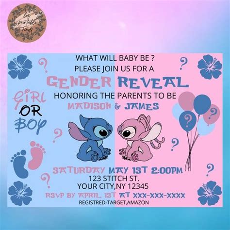 Gender Reveal Invitationgender Reveal Lilo And Stitch Theme Etsy In 2022 Gender Reveal