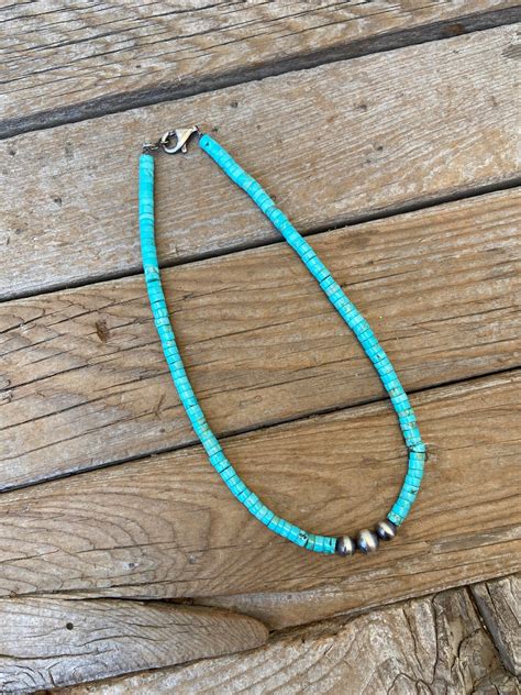 Turquoise Heishi Choker Necklace Handmade In Sterling Silver Etsy