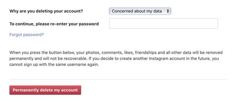 The option to permanently delete your account will only appear after you've selected a reason from the menu. How to delete or temporarily disable your Instagram account - 9to5Mac
