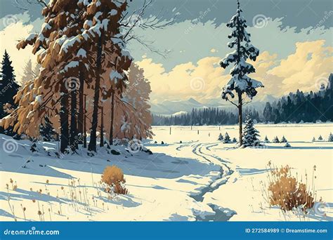 Winter Scene With Trees On A Meadow Forests And Meadows Stock