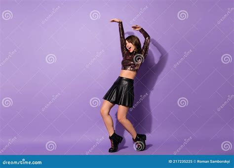 full length body size view of glamorous chic cheerful slender girl having fun dancing isolated