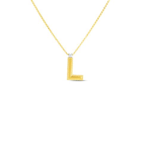 18k Yellow Gold Princess Block Letter L Necklace Roberto Coin