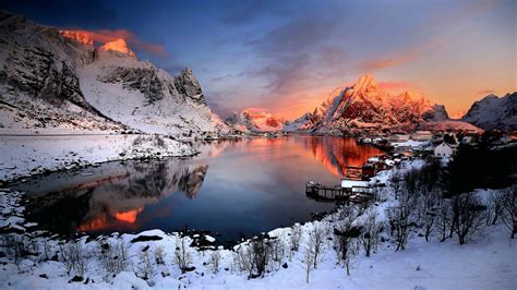 Snowy Reine Lofoten Norway Hd Wallpaper Backiee