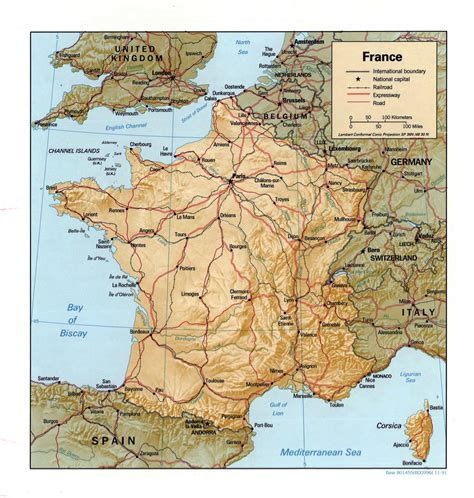 Large Detailed Relief Map Of France France Large Detailed Relief Map