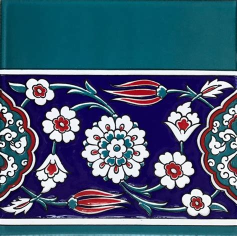 Turkish 8 X8 Iznik Floral Pattern Border Tile Anatolian Artifacts