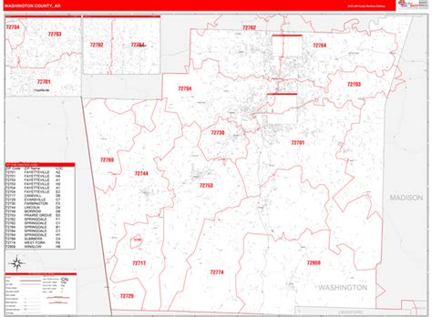 Washington County Ar Zip Code Wall Map Red Line Style By