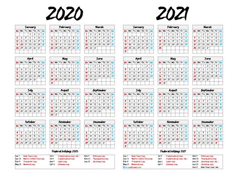 Printable 2020 And 2021 Calendar Template 6 Templates