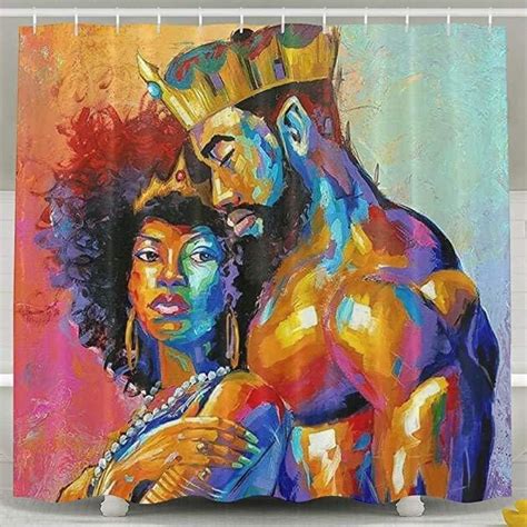 Romantic Afro Black King With Queen Shower Curtain Bathroom Decor
