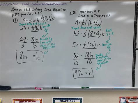 Mrs Negron 6th Grade Math Class Lesson 133 Solving Area Equations