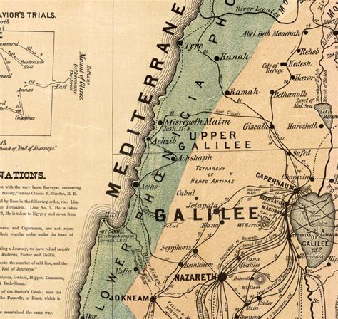 Theodore hertzl's map of the jewish state. Old Map of Israel Palestine 1881 Religious Deeds of Jesus ...