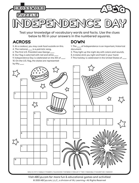 Crossword Puzzle Independence Day Abcya