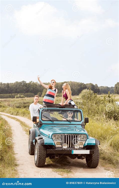 Friends Driving Village Road Stock Image Image Of Couple Cabriolet