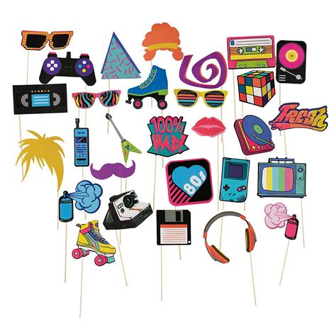 30 Pack 80s Photo Booth Props Kit 1980s Theme Party Supplies Retro