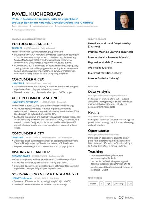 The company was formed in 1990 by a group of technocrats and since then hitechnocrats had executed many projects for different client and consultants. Real Data Scientist Resume Example | Enhancv