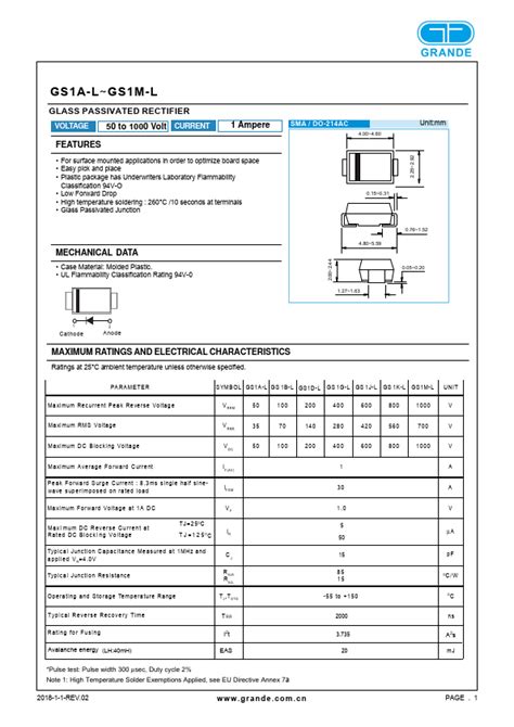 Gs1a L Datasheet Rectifier Equivalent Pan Jit