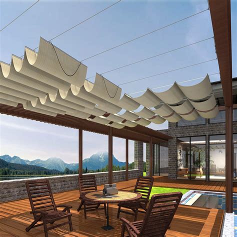 Buy Patio Wx L Beige Upgraded Retractable Pergola Canopy Shade