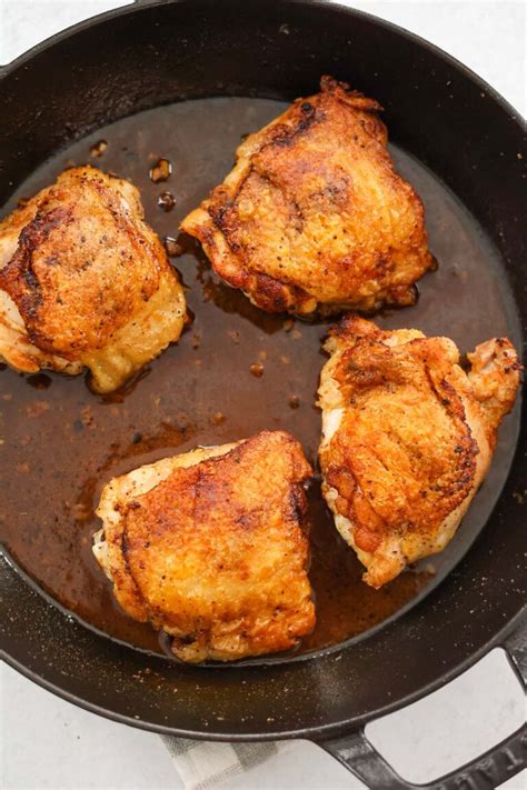 Perfect Pan Seared Chicken Thighs Bone In Cooked By Julie