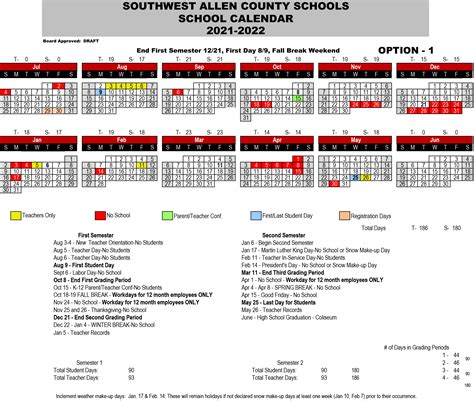 2021 2022 School Calendar Summit Middle School