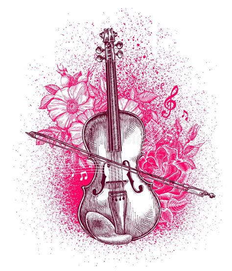 Violín Y Arco Clásicos Dibujados Mano Instrumento Musical Ilustración
