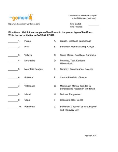 Pusong turismo, diwang pilipino campaign. Landforms - Landform Examples in the Philippines (Matching) Worksheet for 5th - 8th Grade ...