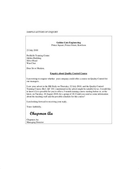 business enquiry letter  sample letter sample