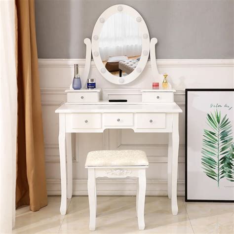 Makeup mirrors with lights seriously make all the difference. Vanity Table 10 LED Lights 5 Drawers Makeup Dressing Desk ...