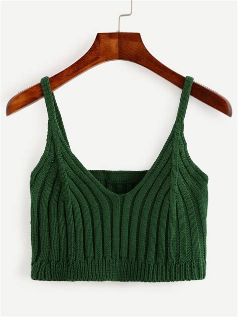 Regular price $22.97 sale price $14.99. Green Ribbed Knit Crop Cami Top -SheIn(Sheinside) | White ...