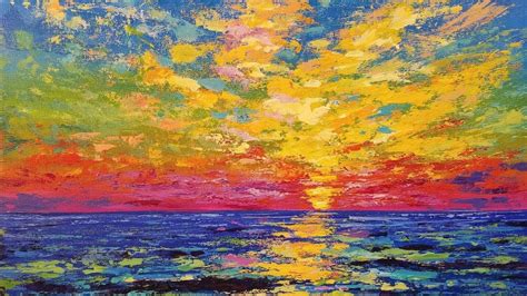Sunset Ocean Palette Knife Acrylic Tutorial Free Step By Step Painting