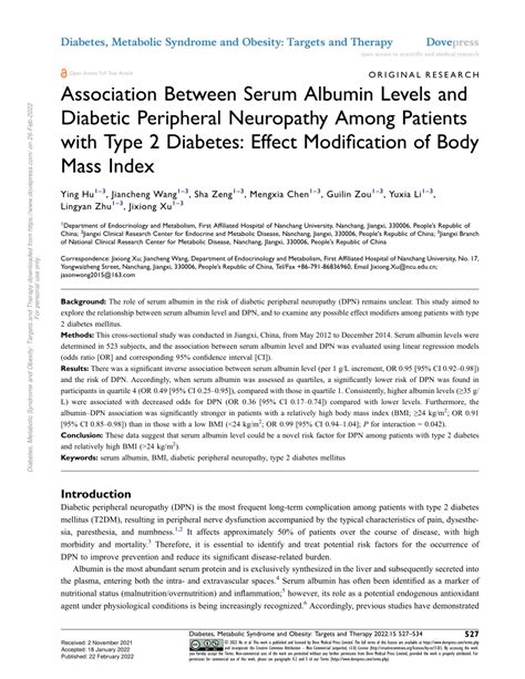 Pdf Association Between Serum Albumin Levels And Diabetic Peripheral