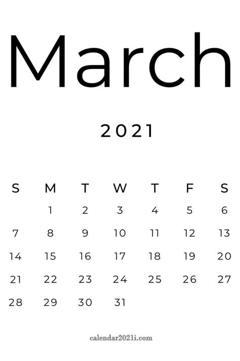 March 2021 Blank Calendar Vertical Planner Blank Calendar Planner