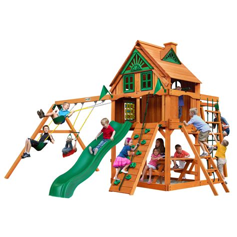 Gorilla Playsets Navigator Treehouse Wooden Swing Set With Fort Add On