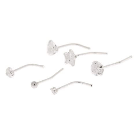Sterling Silver 22g Mixed Cubic Zirconia Nose Studs 6 Pack Claires Us