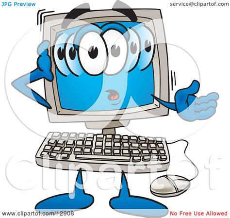 Clipart Picture Of A Confused Desktop Computer Mascot Cartoon Character